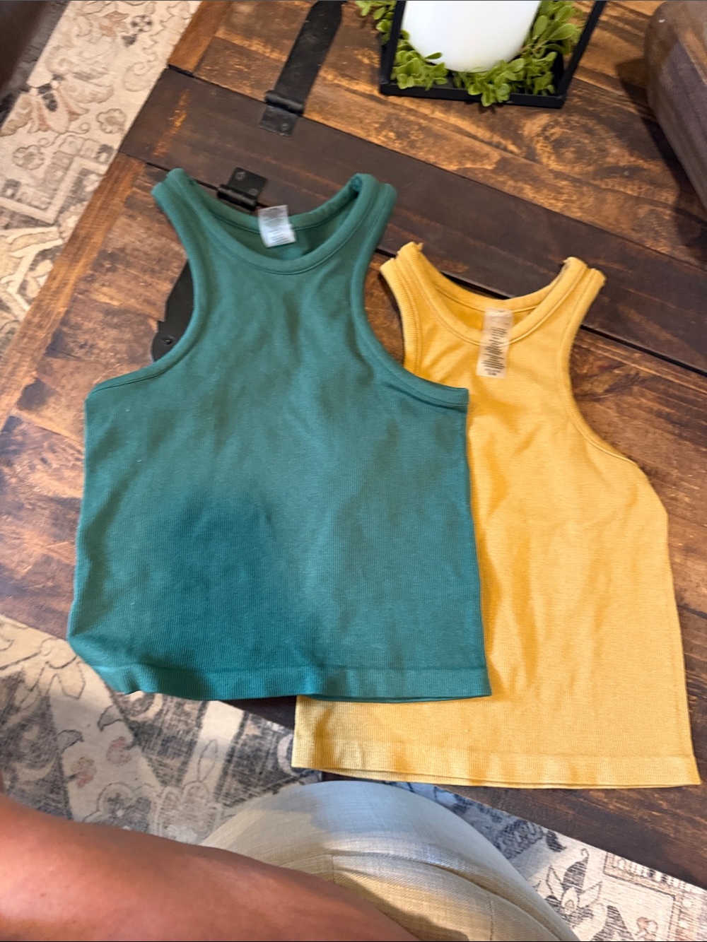 Kids Ribbed Tank Tops - Green & Mustard